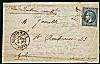 20c Lauré sur lettre de Paris 6 octobre 1870 à destination de Melun (Seine-et-Marne). Arrivée le 18 octobre 1870
