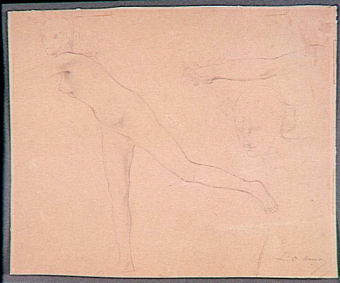 Luc Olivier Merson : Etude d'une jeune femme nue courant, reprise d'un bras et de la tête.Musée des Beaux-Arts de Lille.