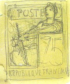Esquisse de Merson pour le timbre-poste