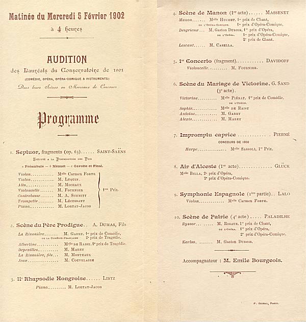 Luc-Olivier Merson : <br>Carton d'invitation<br>Audition des lauréats<br> au conservatoire de 1901, <br>le 5 février 1902