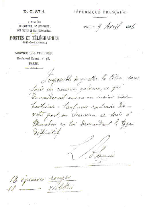 Lettre  de Thévenin au ministre Bérard