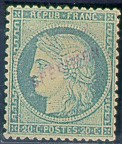 France : 20c bleu type Cérès Spécimen