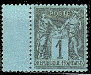 France : 1c noir sur bleu de Prusse type Sage N sous U